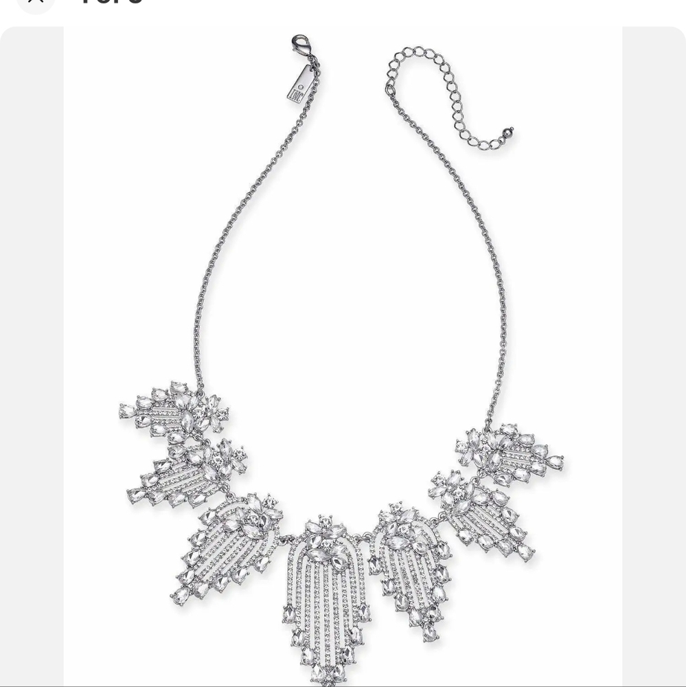 INC Silver Tone Crystal Party Necklace